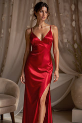 Rouge Élégance Satin Dress