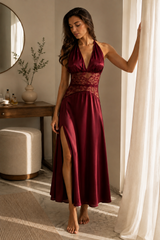 Satin & Lace Halter Maxi Dress