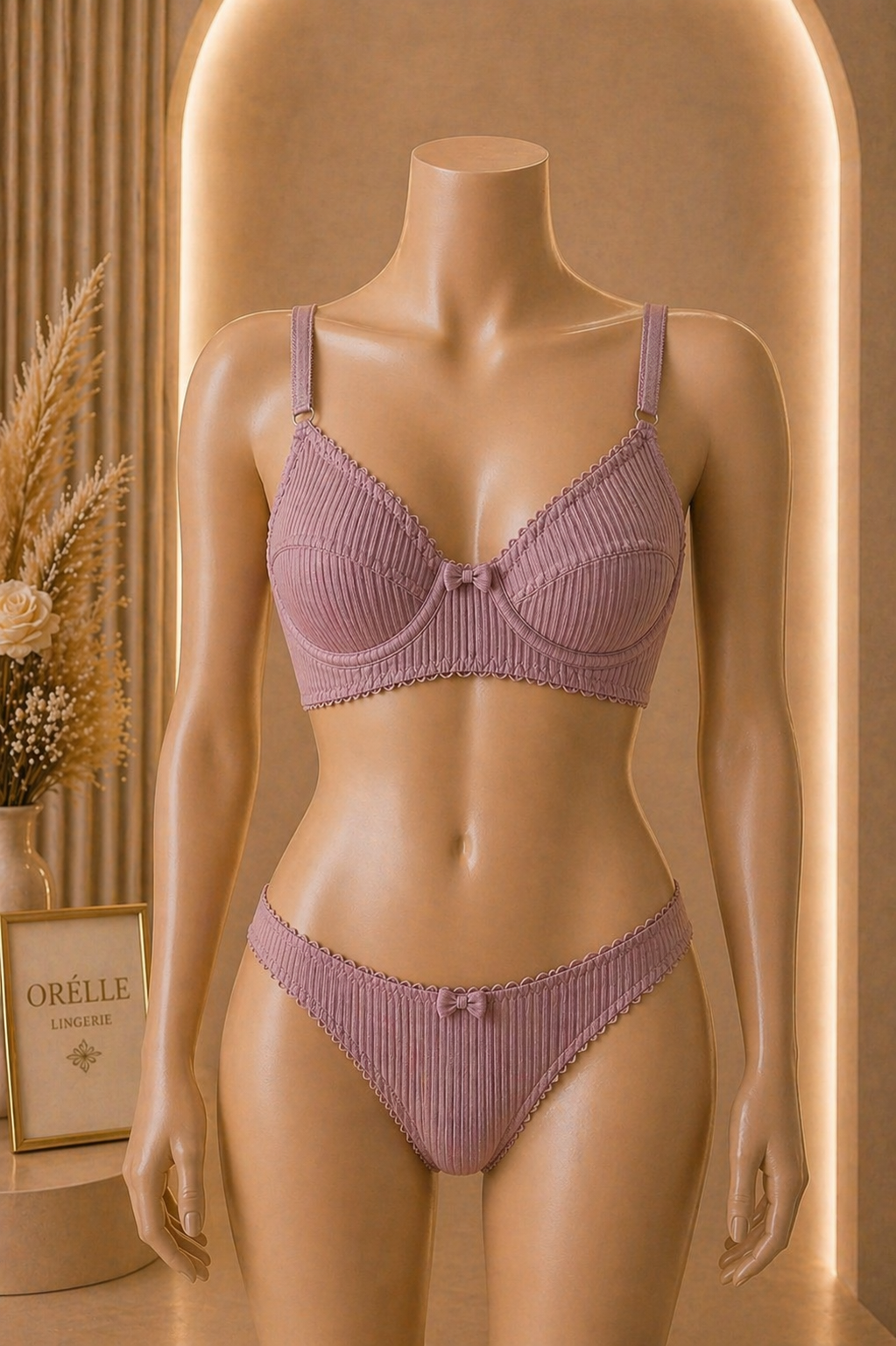Ribbed Bra Set - غير مبطن