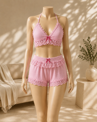 Cotton Lace Trim Rib Set