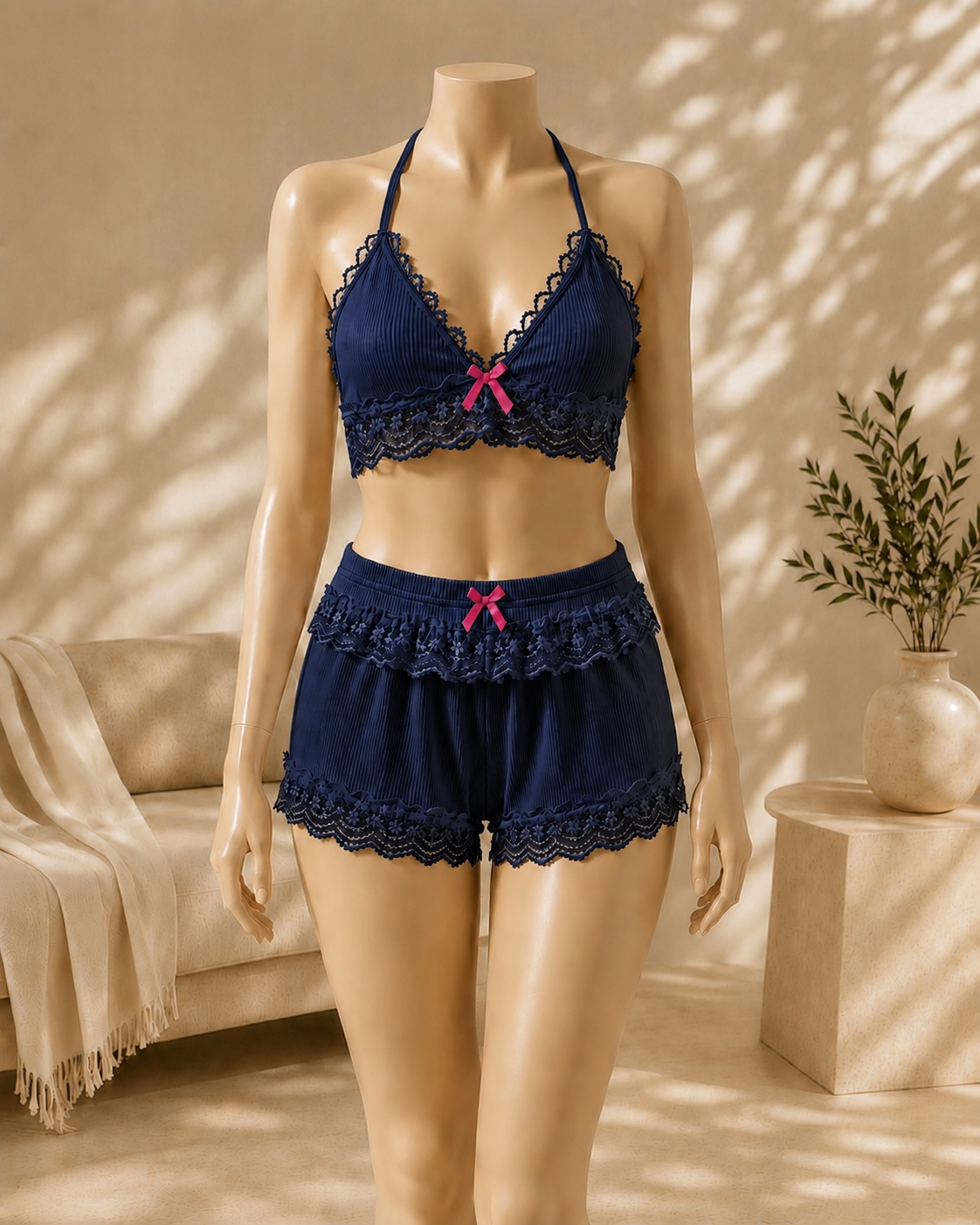 Cotton Lace Trim Rib Set