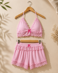 Cotton Lace Trim Rib Set