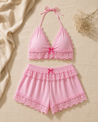 Cotton Lace Trim Rib Set