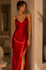 Rouge Élégance Satin Dress