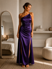 One Shoulder Long Satin Dress