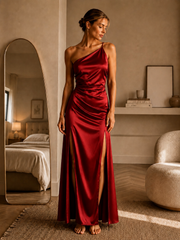 One Shoulder Long Satin Dress