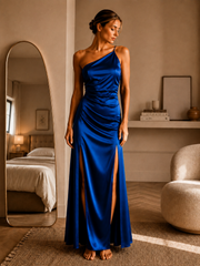 One Shoulder Long Satin Dress