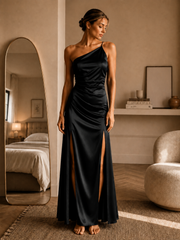 One Shoulder Long Satin Dress
